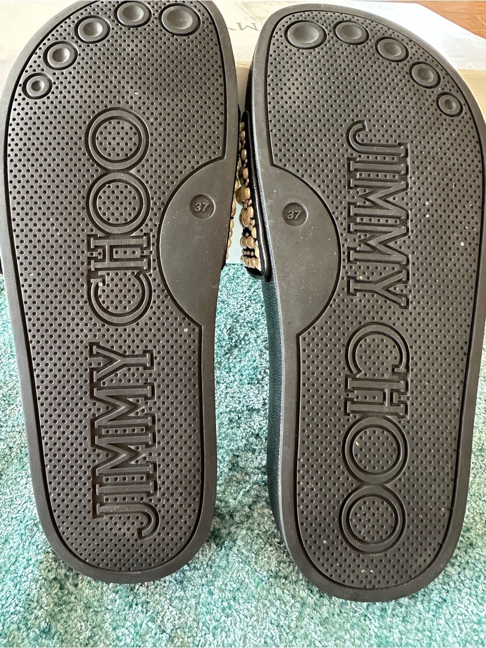 Jimmy Choo Black Slides with Pearl Stud Embellishments - Picture 7 of 11